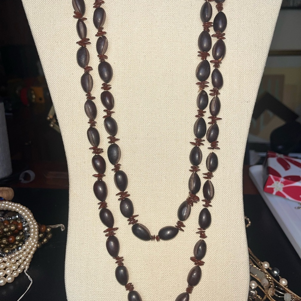 Brown Beaded Necklace Natural Seeds Elegance Doubled
